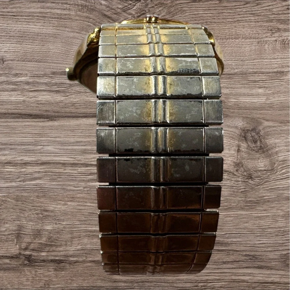 Mens Sharp Quartz Watch Gold‎ Tone Date Japan 246253 377 Stretch Band